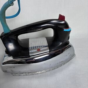 Vintage GE General Electric Steam Dry Iron Cat H7F63 Chrome Blue Cord USA Made